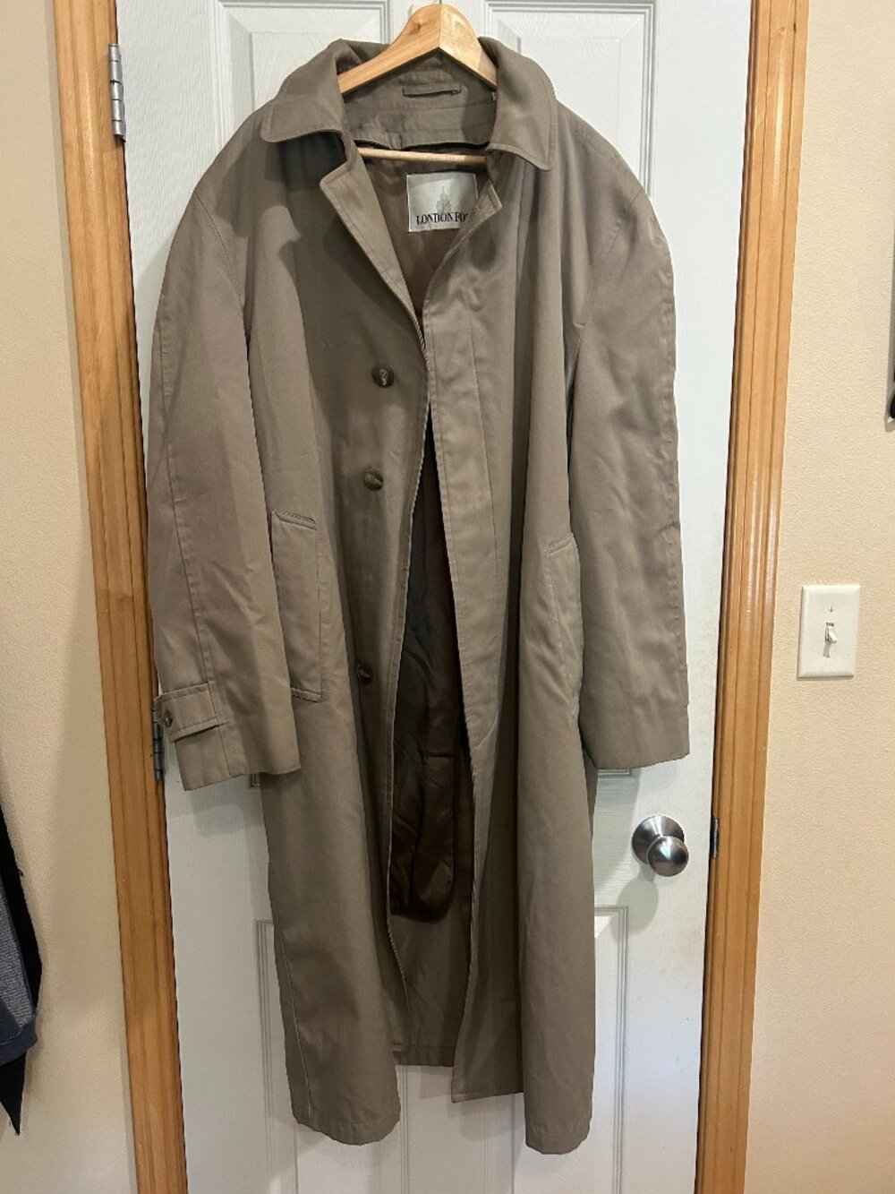 Vintage London Fog Taupe Overcoat with Removable Satin Lining Sz 46R